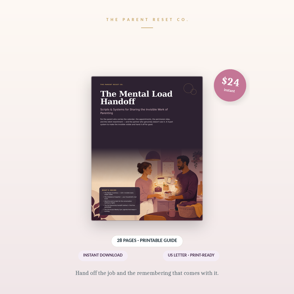 Cover of The Mental Load Handoff parenting guide, with the price and format