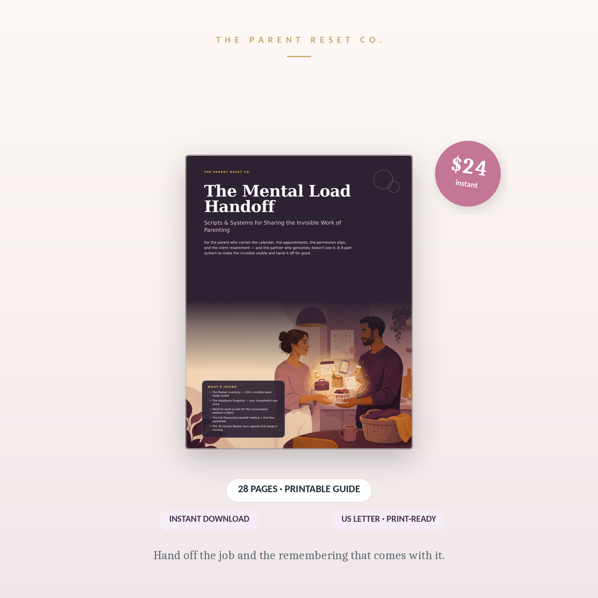 Cover of The Mental Load Handoff parenting guide, with the price and format