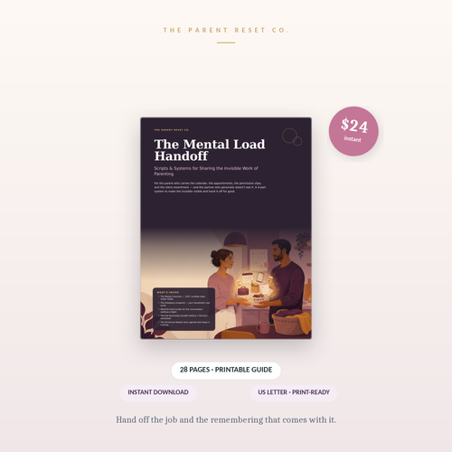 Cover of The Mental Load Handoff parenting guide, with the price and format