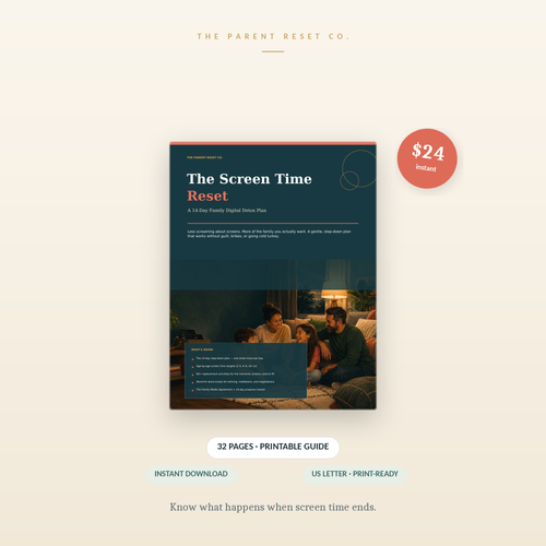 Cover of The Screen Time Reset parenting guide, with the price and format